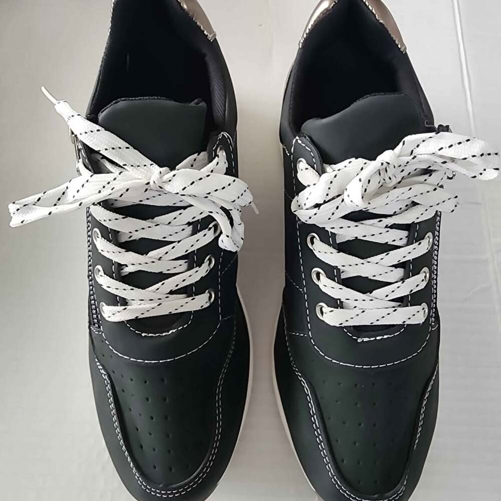 Edgy, Everyday wear, Athleisure, Black Wedge Platform Sneakers Metallic Bronze